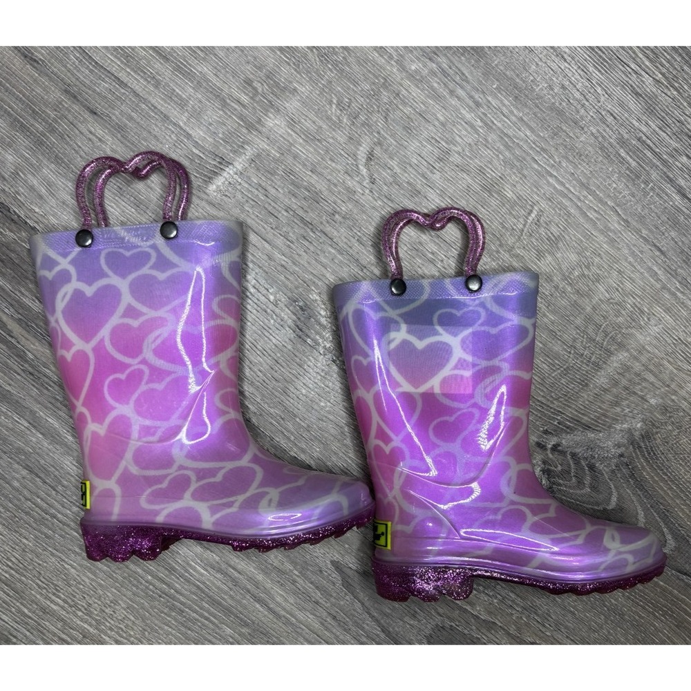 Western Chief Toddler Sparkle Heart Lightup Waterproof Rain Boots Pink Size 8 - Picture 2 of 5